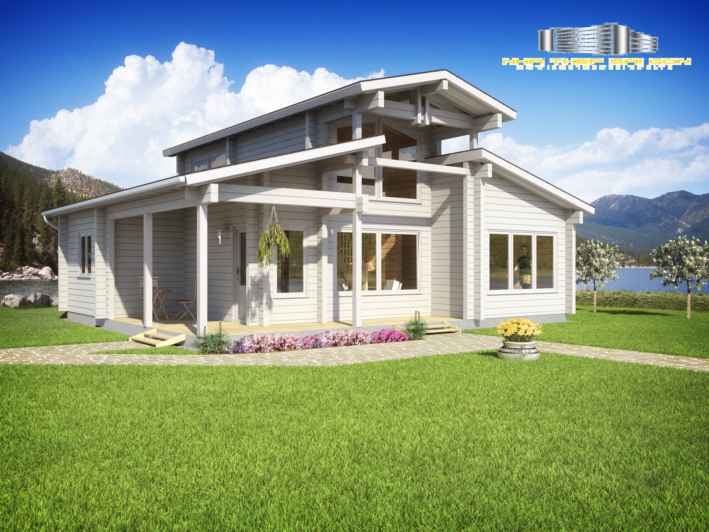 Nhà Gỗ Lắp Ghép Gác Lững - Mặt Tiền Mái Thái Bắt Mắt